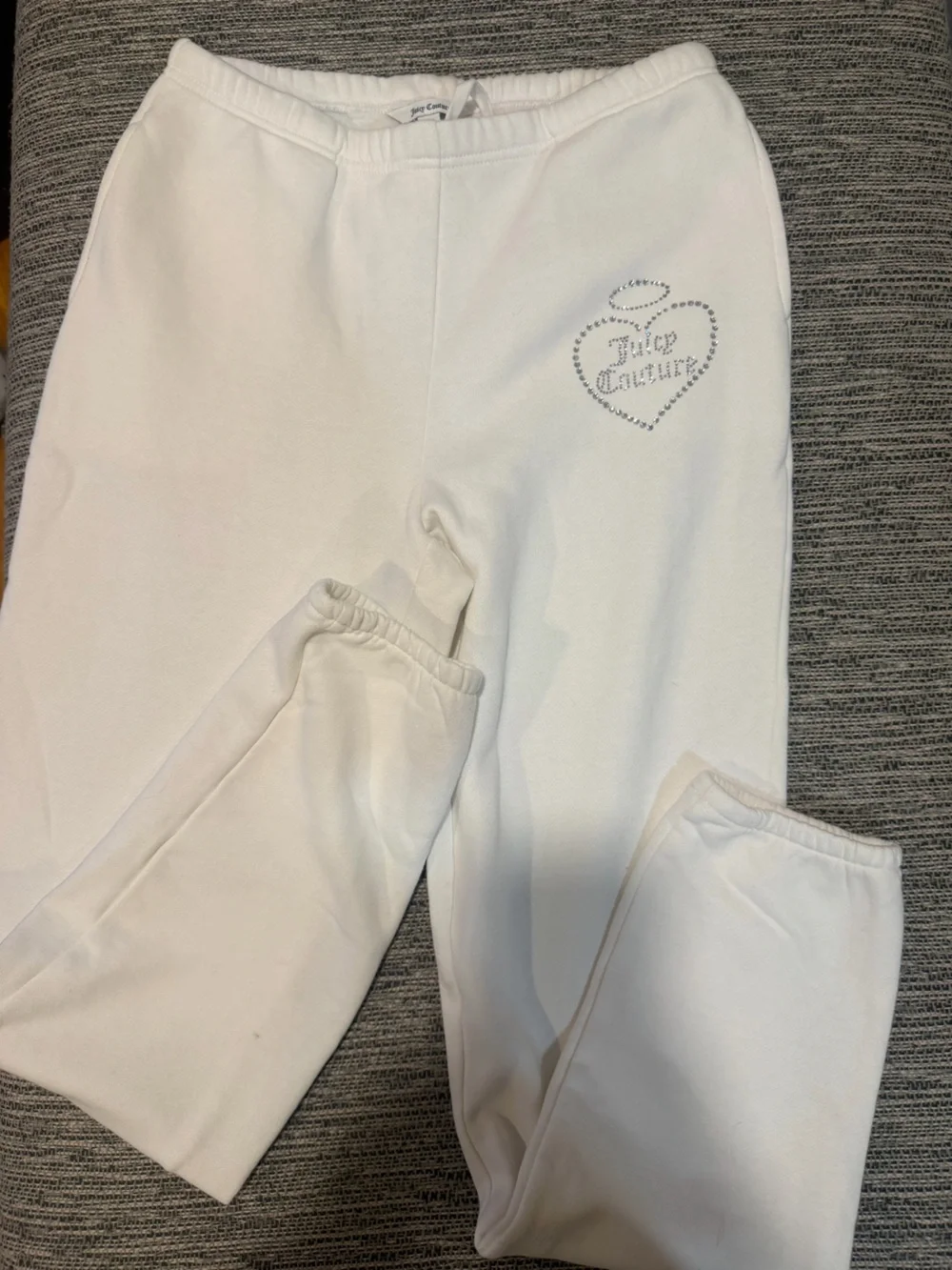 Juicy Couture White Rhinestone Heart Logo Joggers